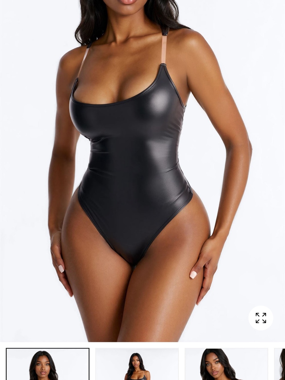 Fashion Nova Black Faux-Leather One-Piece Swim
